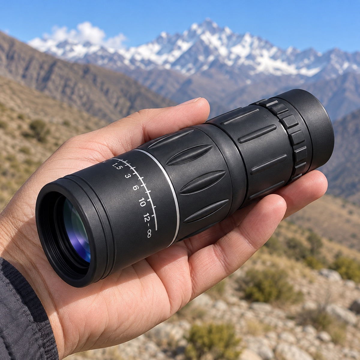 Telescopio monocular 16x52 en la mano, con anillo de enfoque